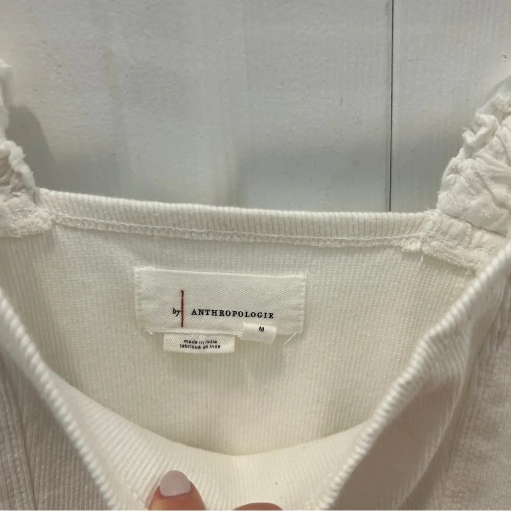 Anthropologie Cream Ruffled Ribbed Tank - Picture 3 of 4